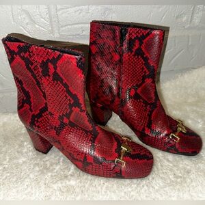 New Roberto Cavalli Class By Roberto Cavalli Red Python Bootie Size 38